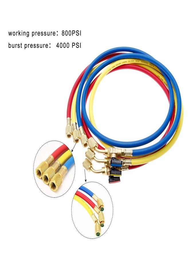 gohantee Refrigerant Charging Hose with Ball Valves HVAC Hoses 1/4'' SAE R410A 800 PSI Fit for R134A R12 R22 R502 R404 Coolant Adding and Air Condition Maintenance 3-Color 3 Pcs - Image 3